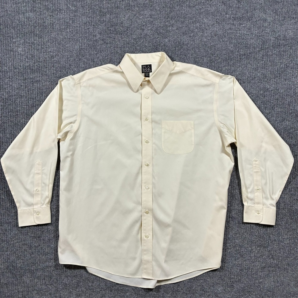 Jos A Bank Travelers Collection Mens Dress Shirt Size 17.5-35 Yellow Long Sleeve
